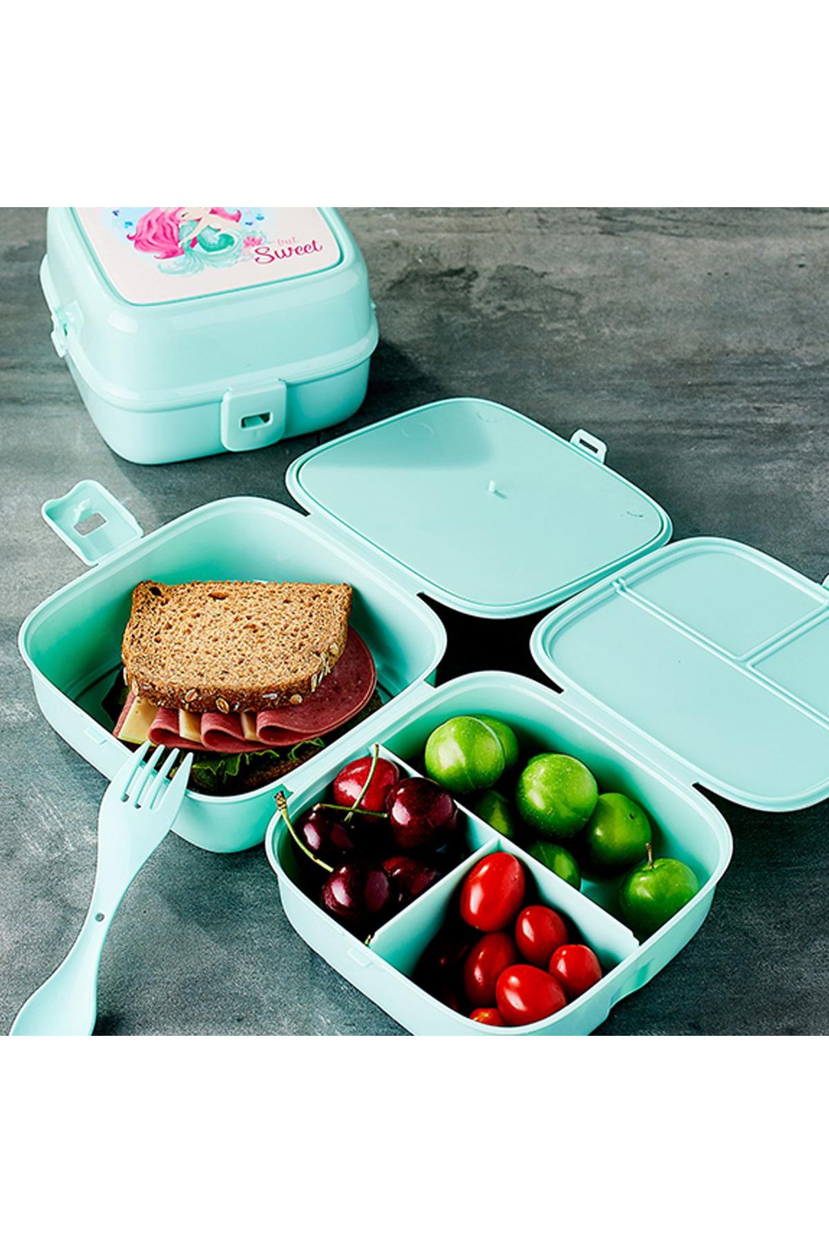 Porky 4 Bölmeli Çatallı Beslenme Kabı - G400 resmi