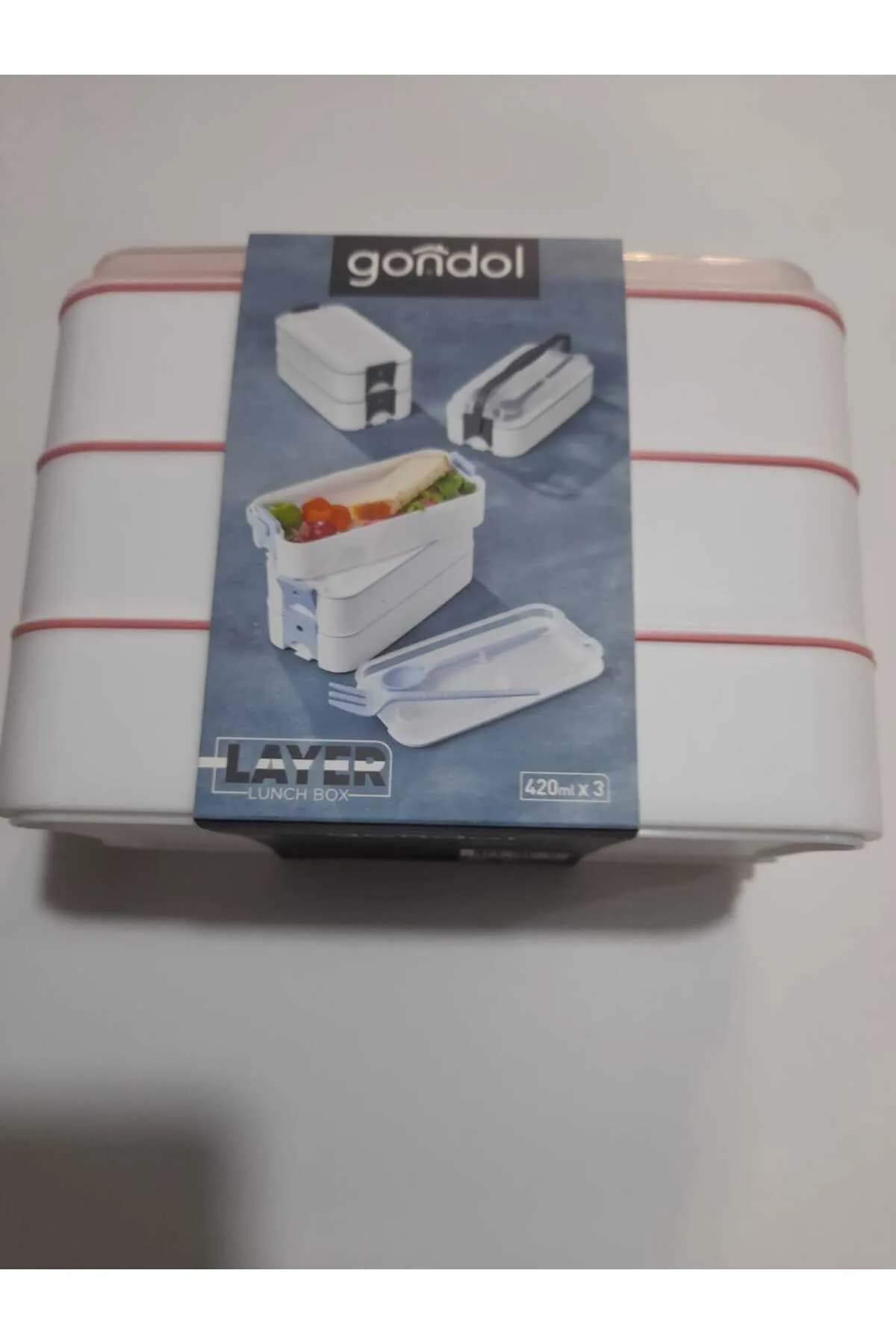 3 Katlı Beslenme Kabı Çatal Kaşık İçerisinde resmi