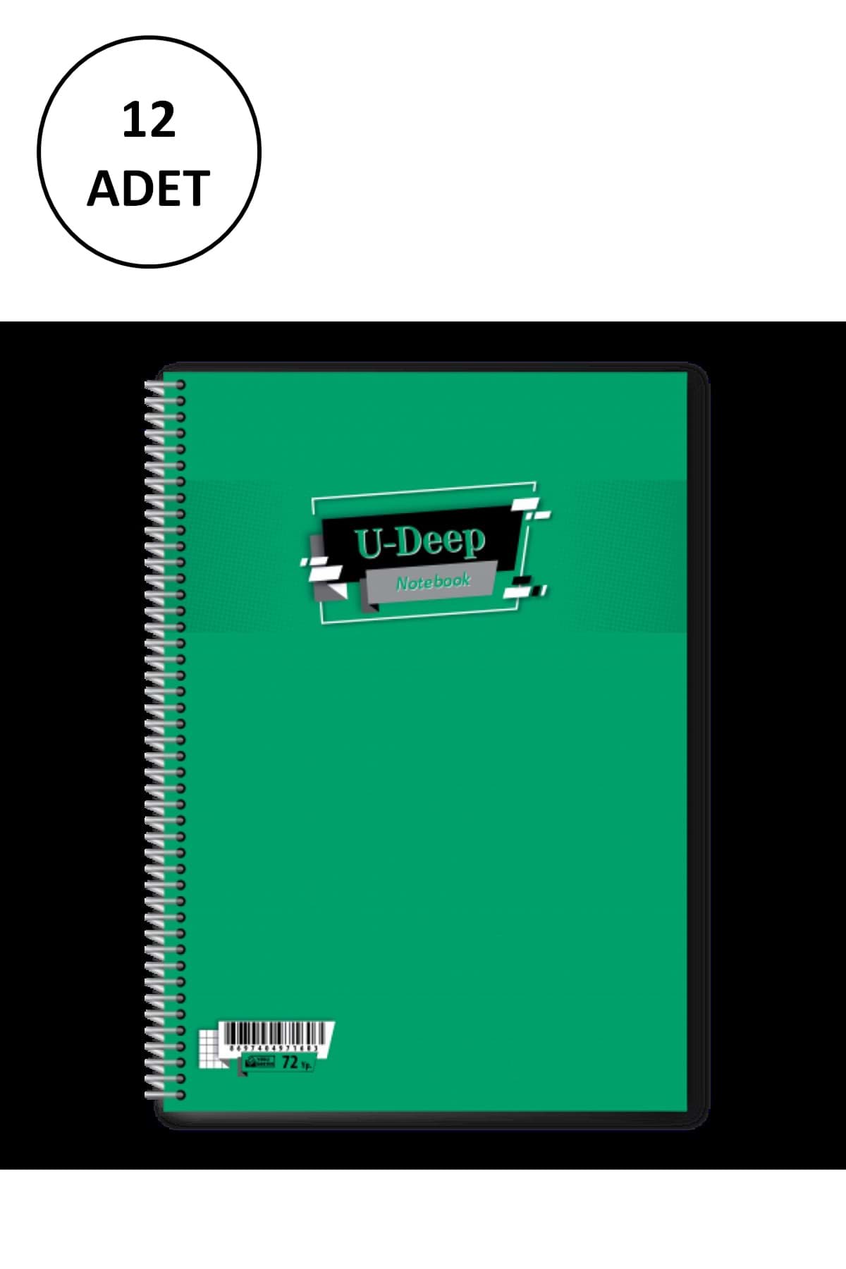 Udeep A4 Spiralli PP Kapak 60 Yaprak Kareli 12 Adet resmi