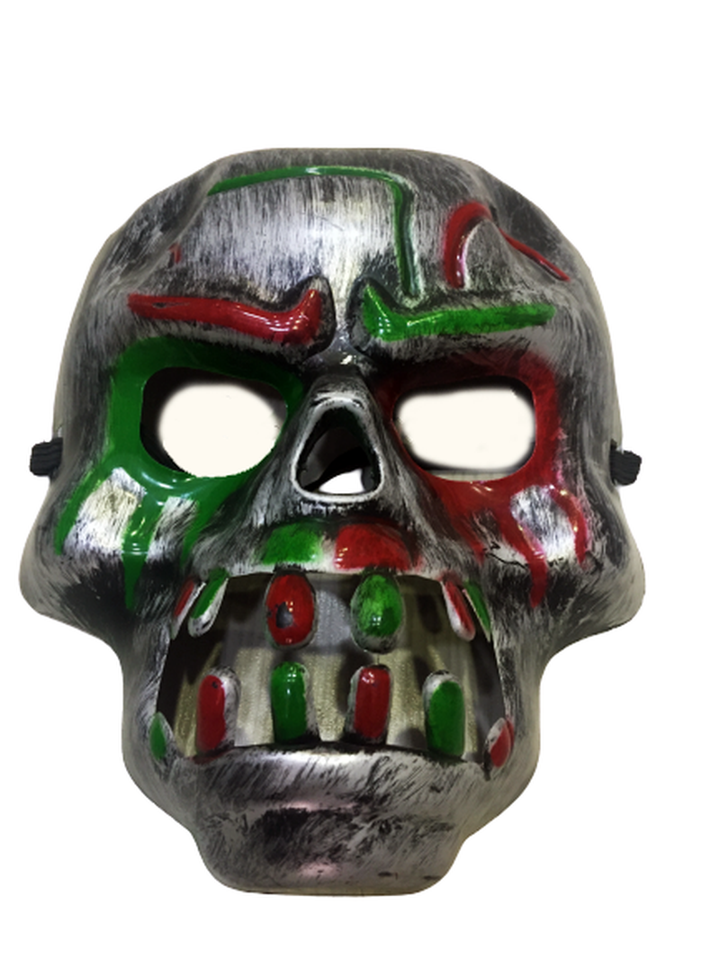 Kırmızı Kan Şeritli Dişli Dracula Kuru Kafa Maskesi Gri Renk resmi