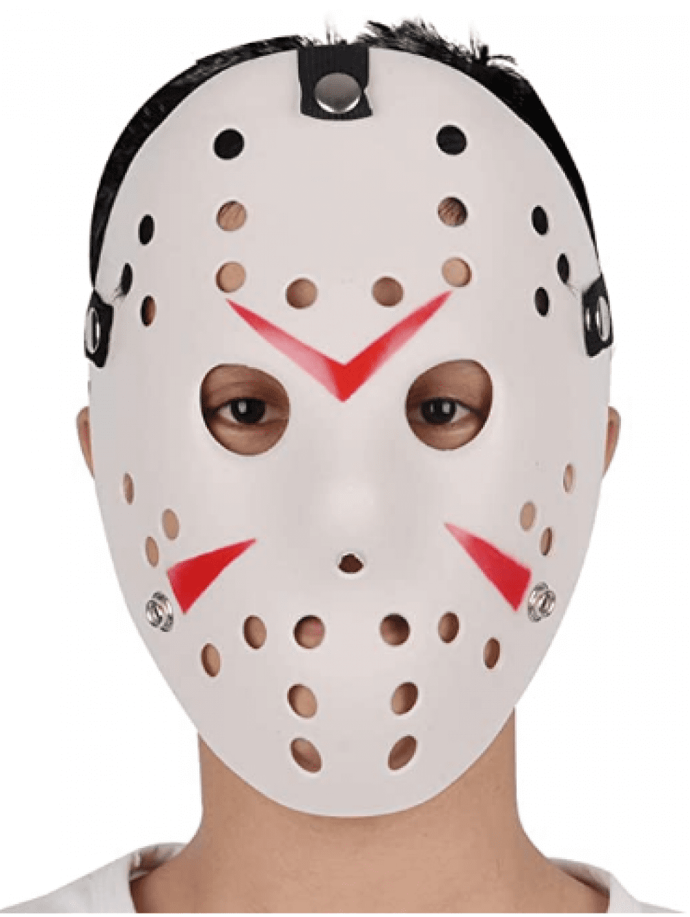 Beyaz Renk Kırmızı Çizgili Tam Yüz Hokey Jason Maskesi Hannibal Maskesi resmi