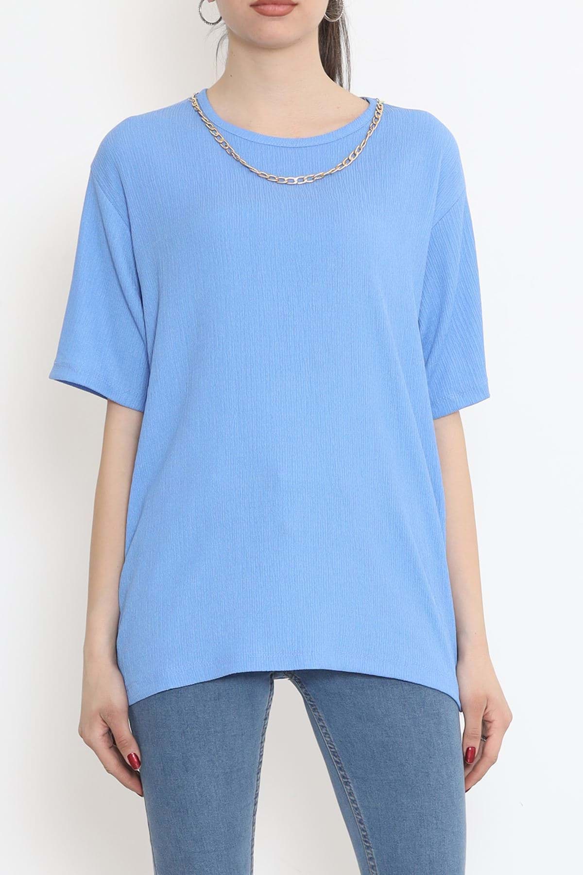 Yaka Zincir Detaylı Tişört Mavi - 2494.555. resmi