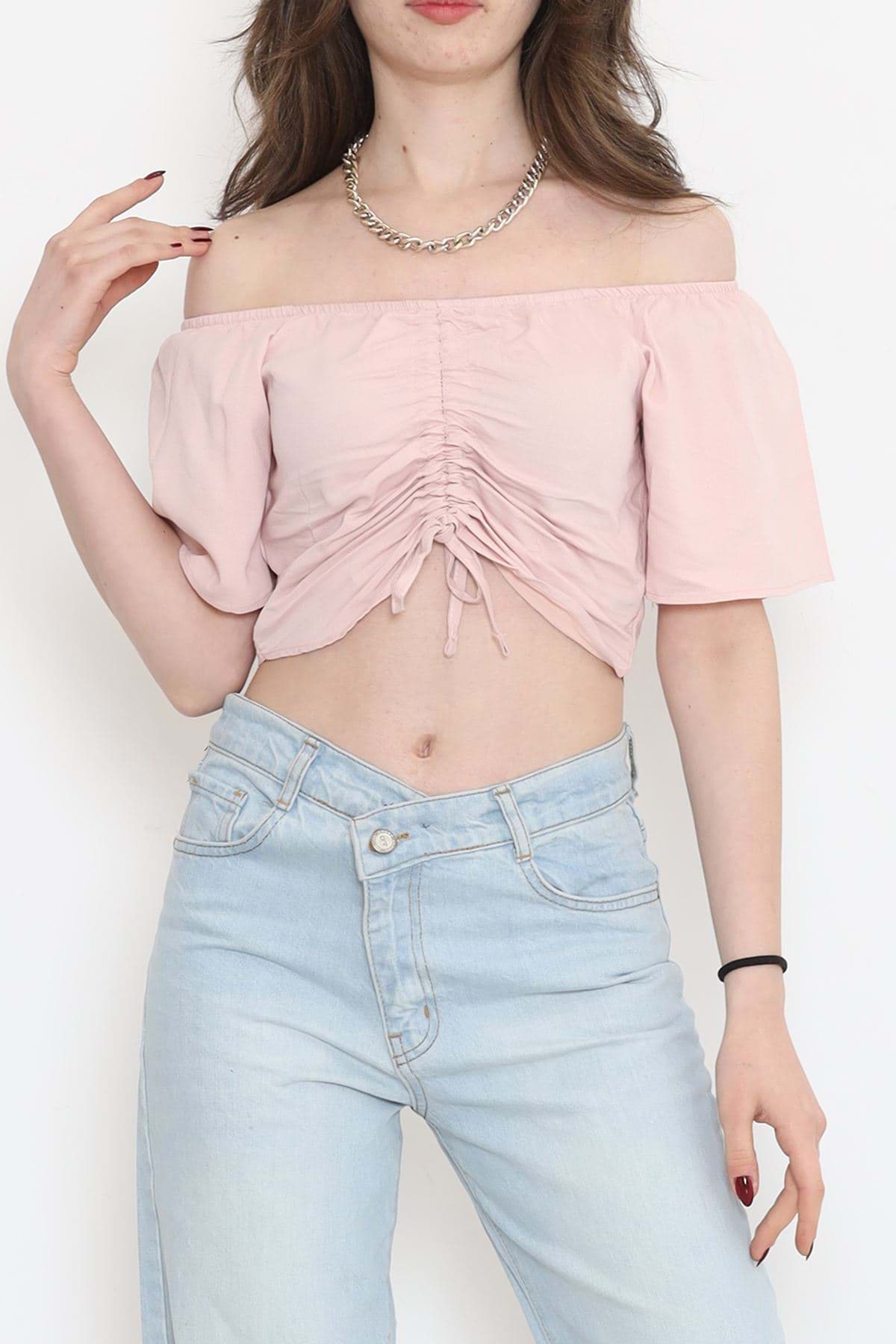 Asansörlü Crop Bluz Pudra - 18489.1153. resmi