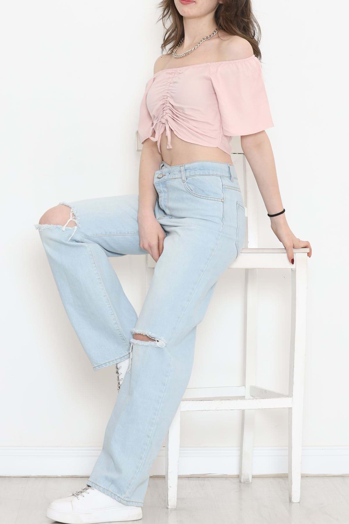 Asansörlü Crop Bluz Pudra - 18489.1153. resmi