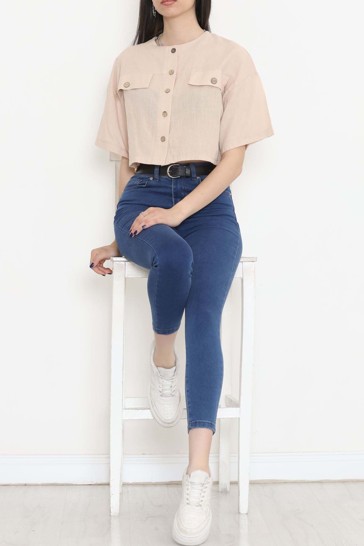 Düğmeli Cepli Bluz Sütlükahve - 18413.631. resmi