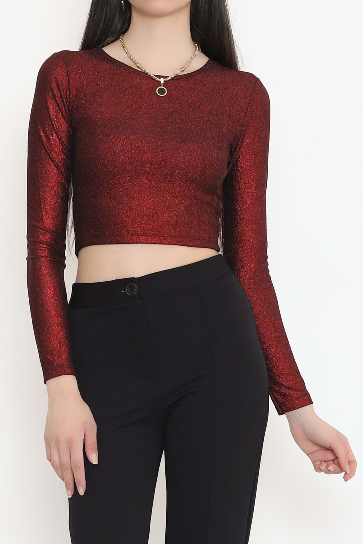 Simli Sırt Dekolteli Bluz Bordo - 100911.148. resmi