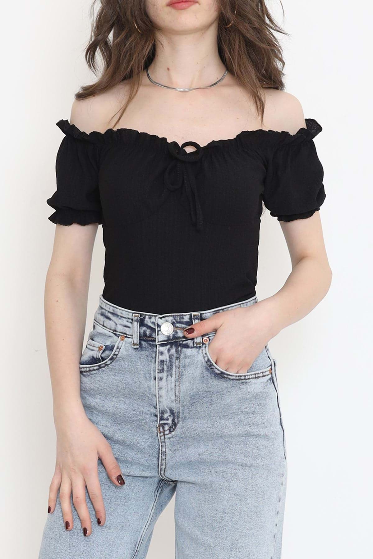 Önü Bağcıklı Bluz Siyah - 12580.631. resmi