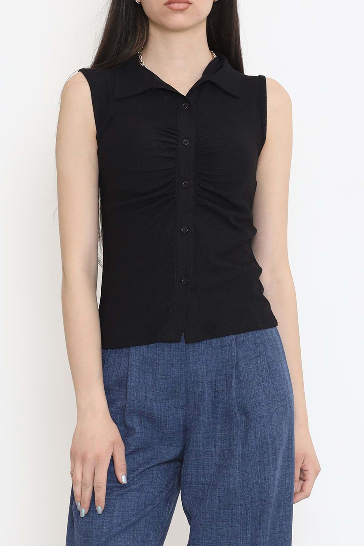 Büzgülü Gömlek Bluz Siyah - 12578.631. resmi