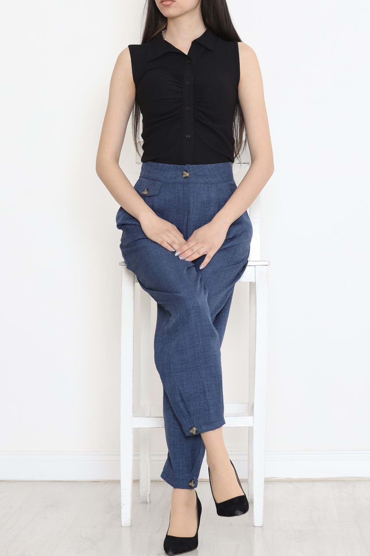 Büzgülü Gömlek Bluz Siyah - 12578.631. resmi