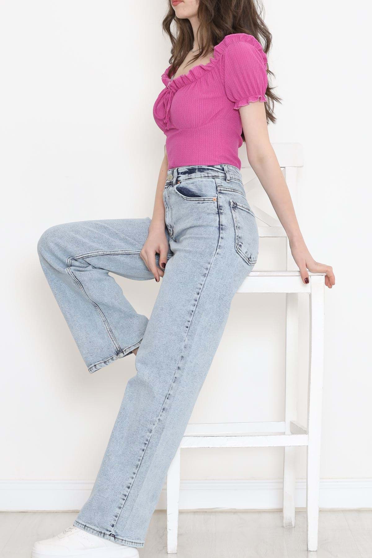 Önü Bağcıklı Bluz Fuşya - 12580.631. resmi