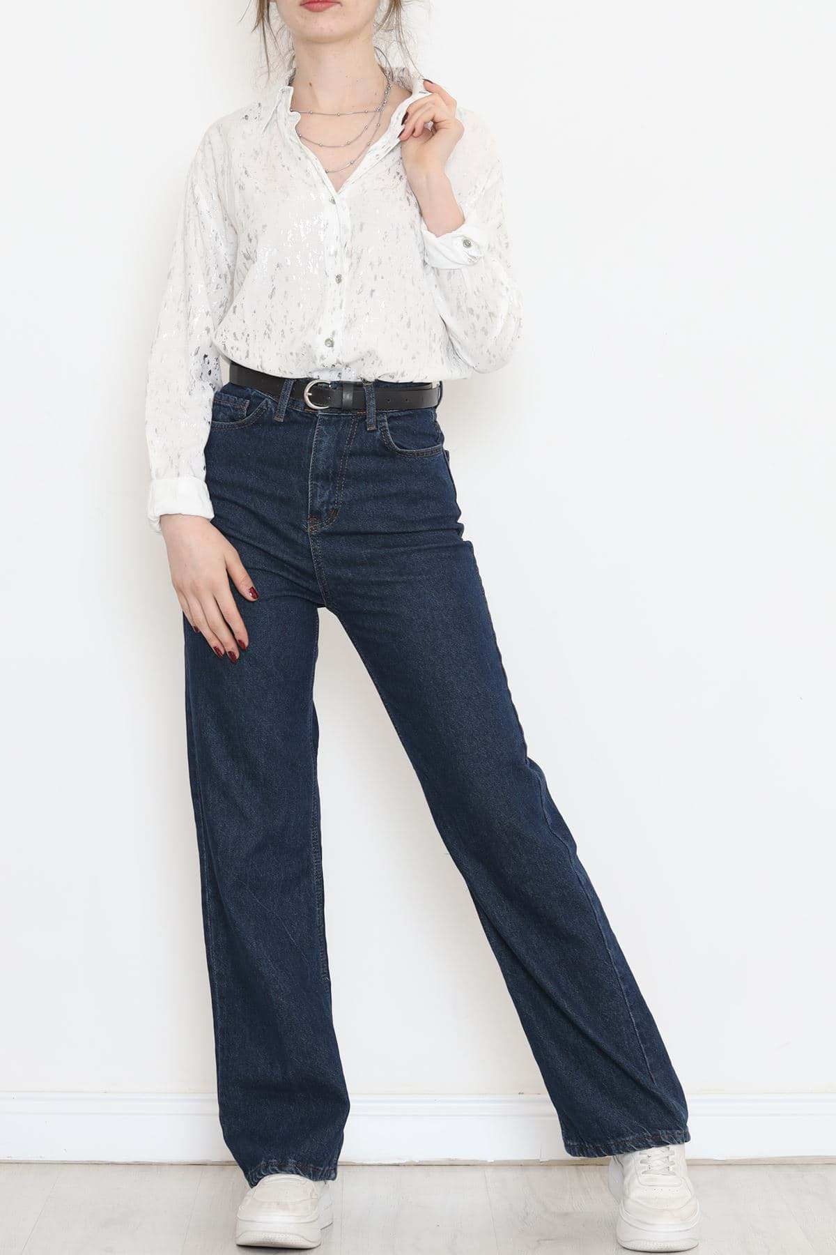 Desenli Varaklı Gömlek Beyazgümüş - 18466.1247. resmi