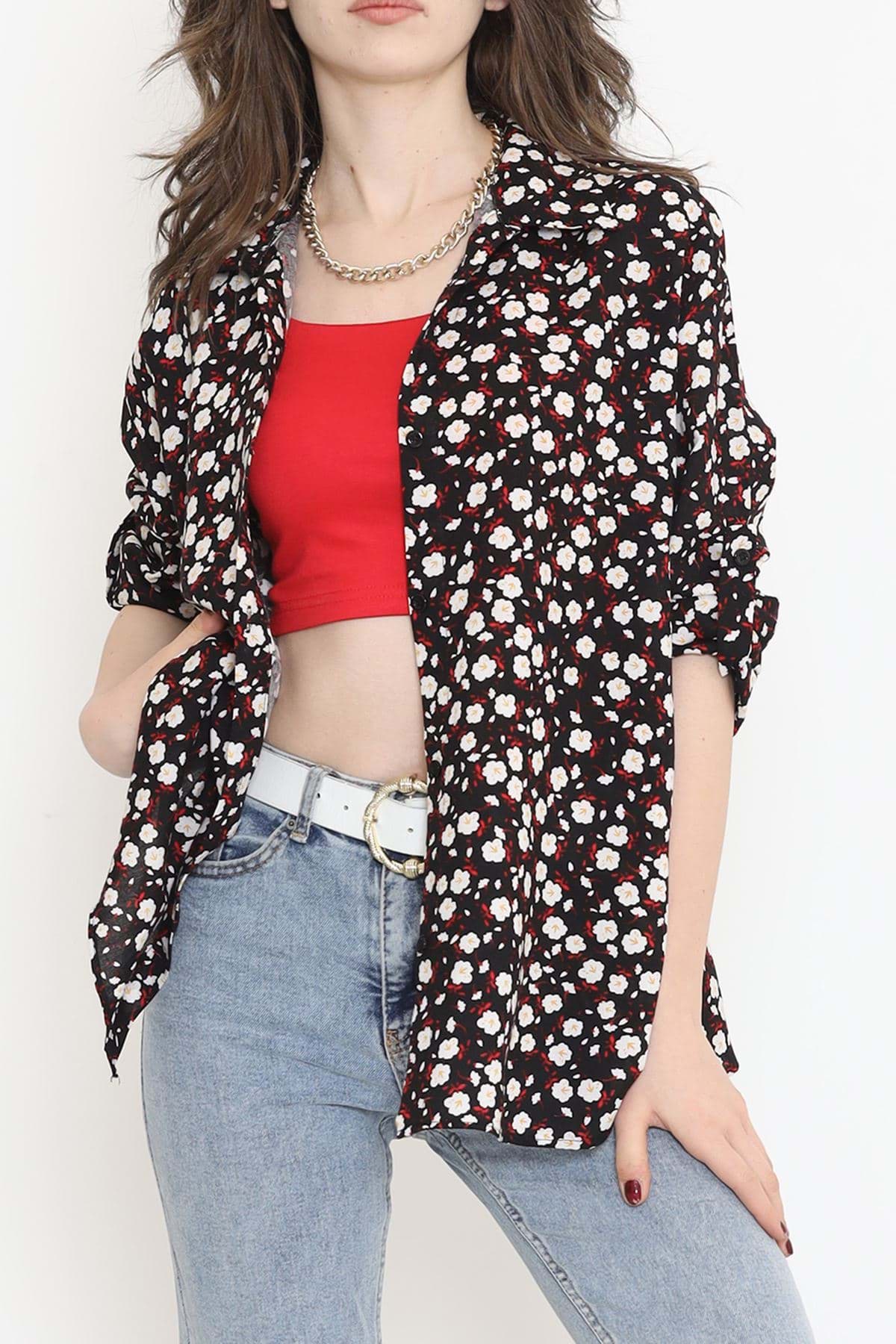 Viskon Desenli Gömlek Çiçeklisiyah - 17112.701. resmi