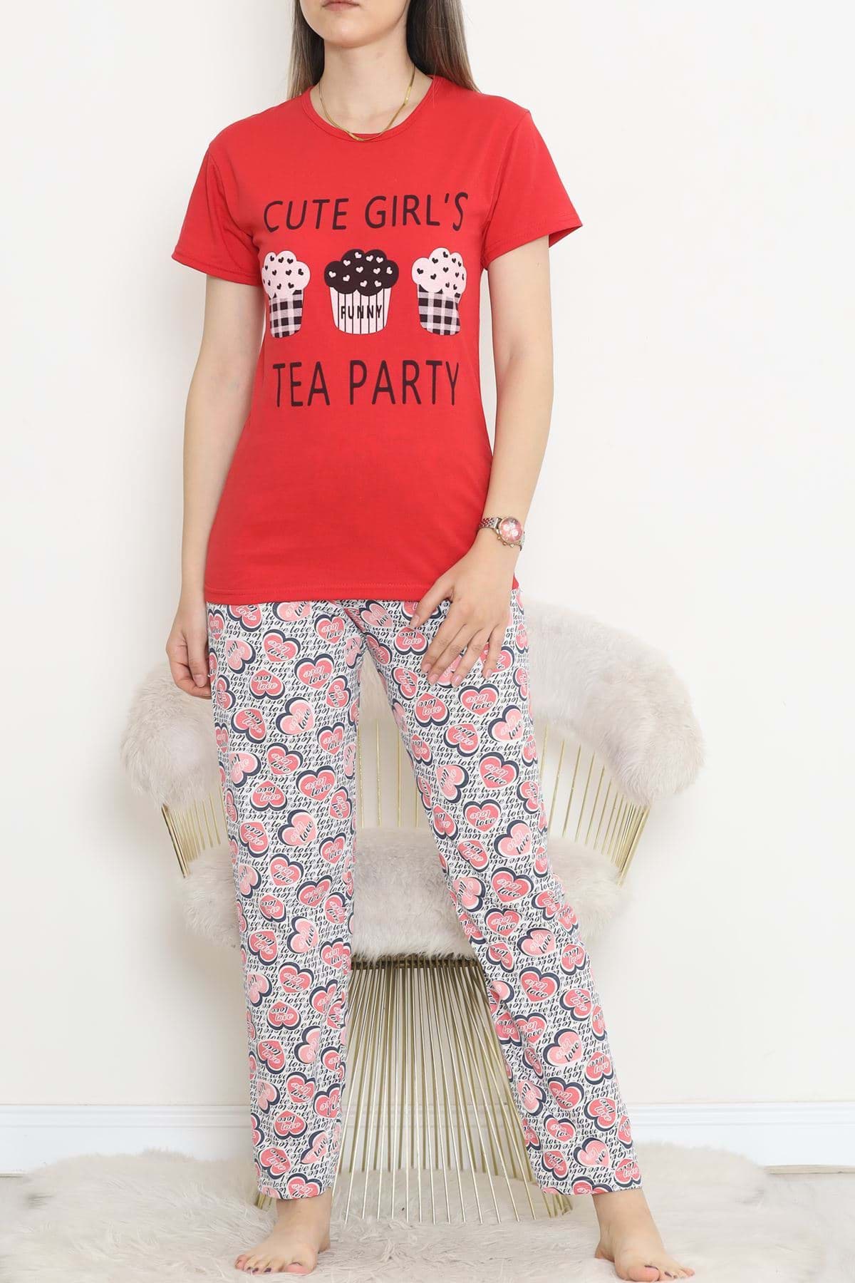 Süprem Kısa Kol Pijama Takımı Kırmızısiyah - 18500.1048. resmi