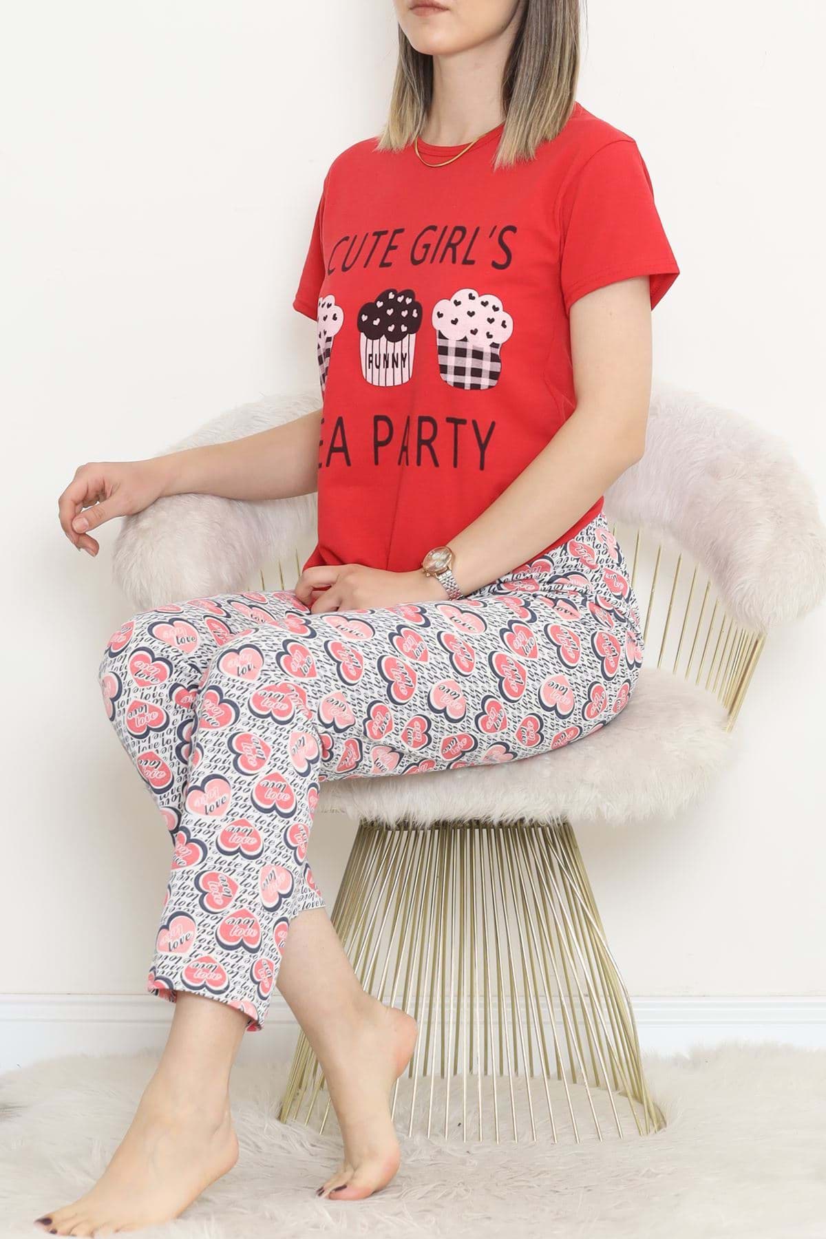 Süprem Kısa Kol Pijama Takımı Kırmızısiyah - 18500.1048. resmi