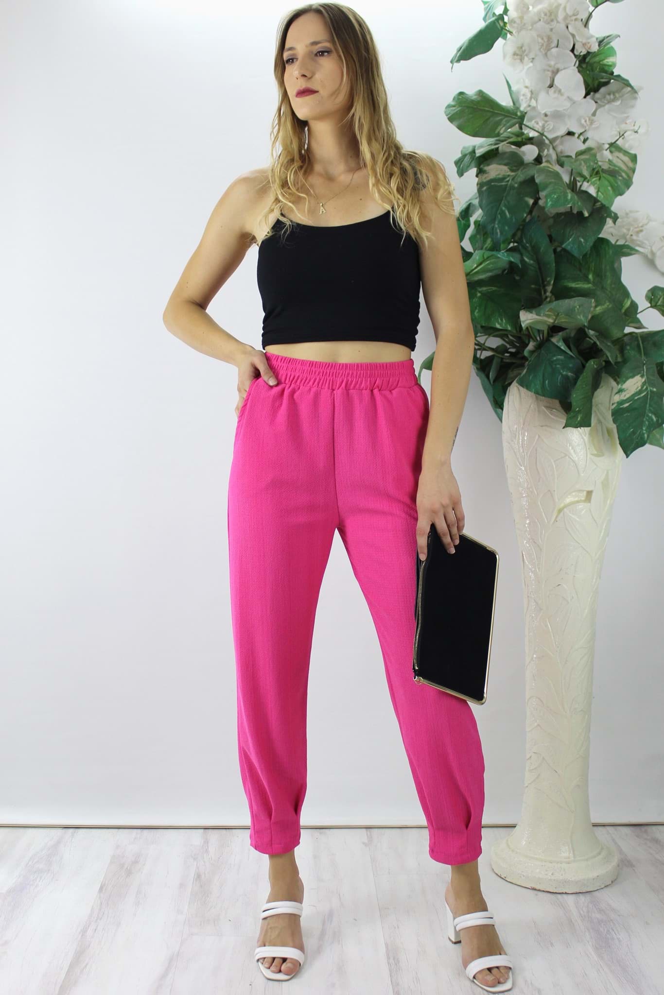 Krinkıl Paça Pensli Pantolon Fuşya - 130.265 resmi