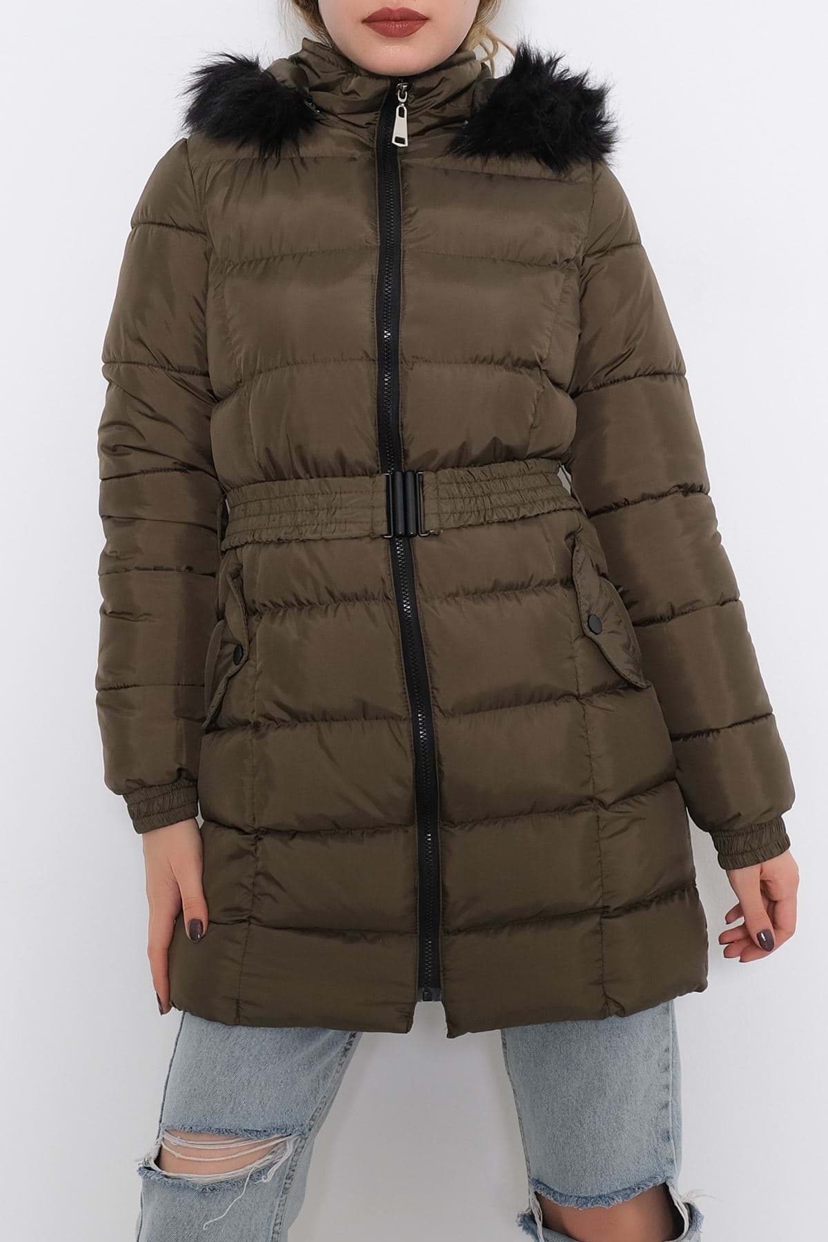 Kemerli Şişme Mont Haki - 6117.1555. resmi