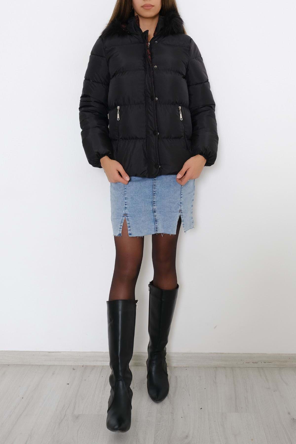 Kapşonlu Şişme Mont Siyah1 - 1705.1555. resmi