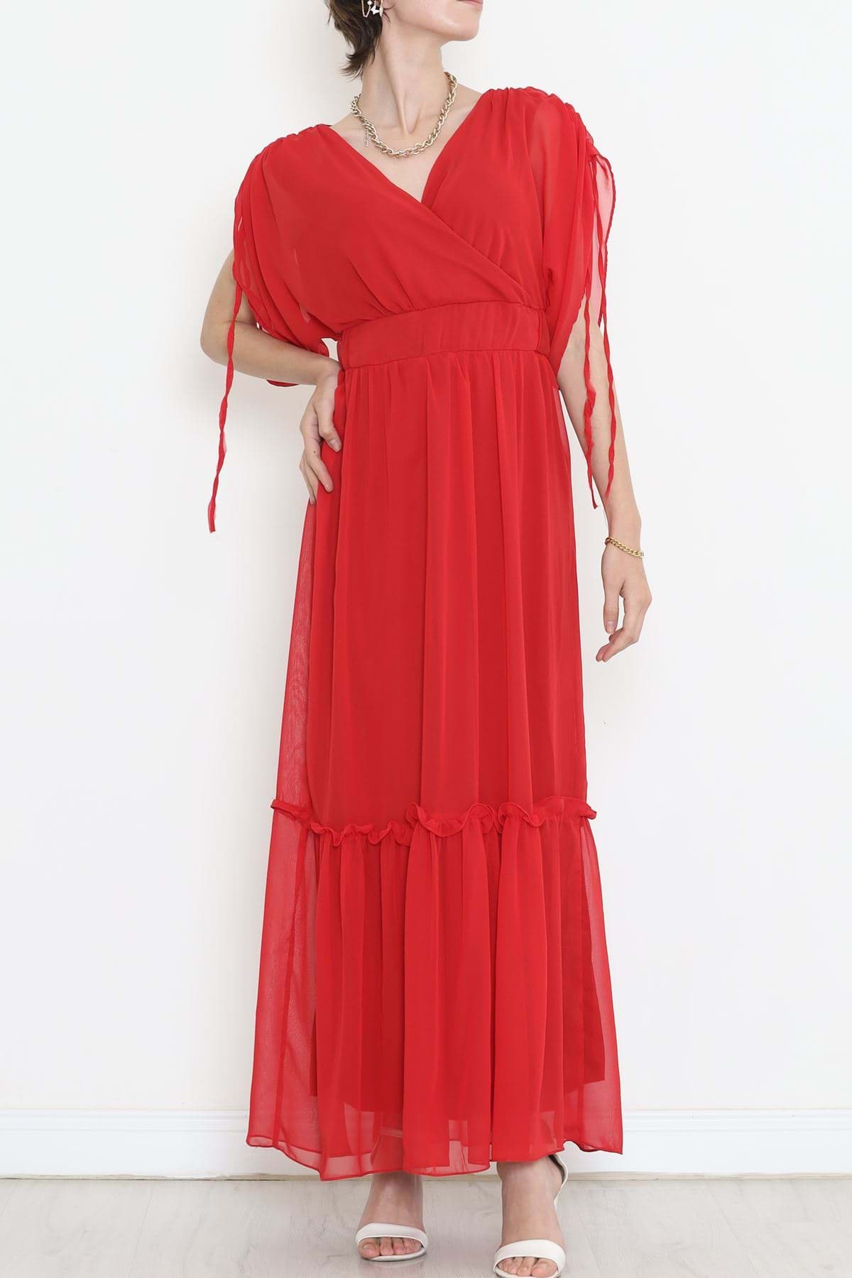 Picture of Sleeve shirred chiffon dress red - 5176.1322.