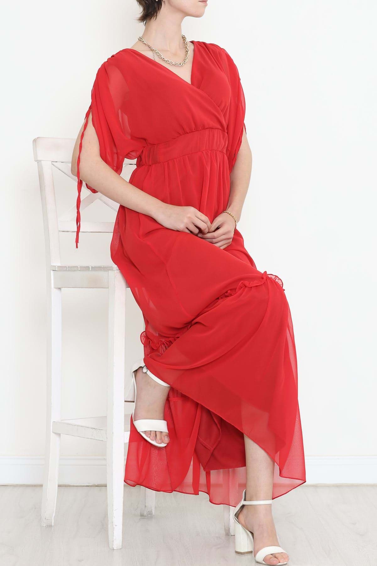 Picture of Sleeve shirred chiffon dress red - 5176.1322.