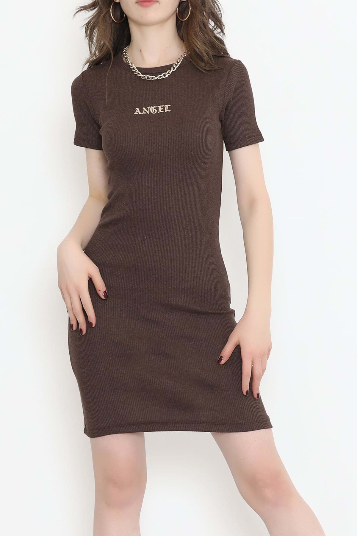 Picture of Bicycle collar embroidered discharge dress acıkahve - 15778.1567.