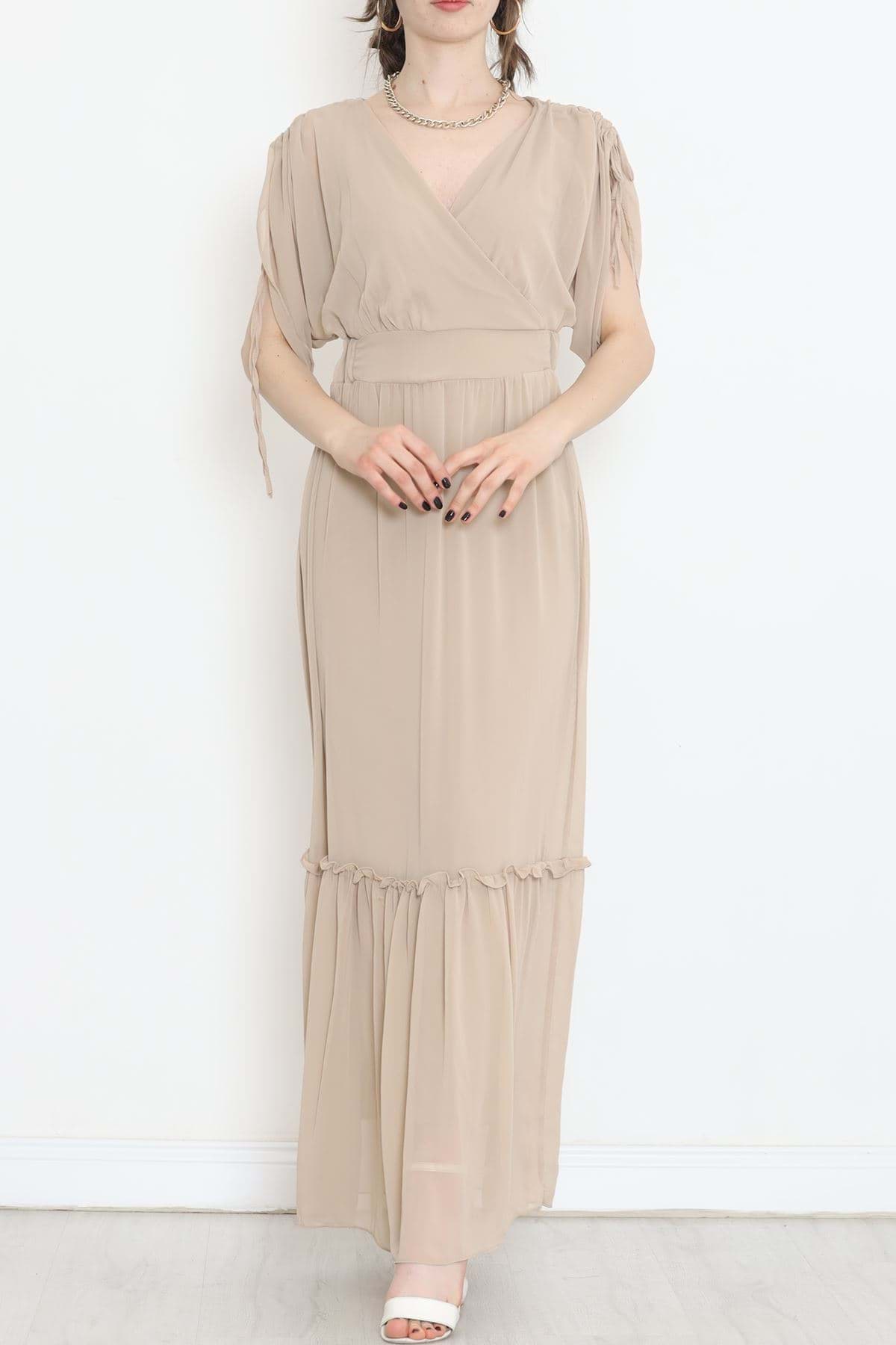 Picture of Sleeve shirred chiffon dress beige - 5176.1322.