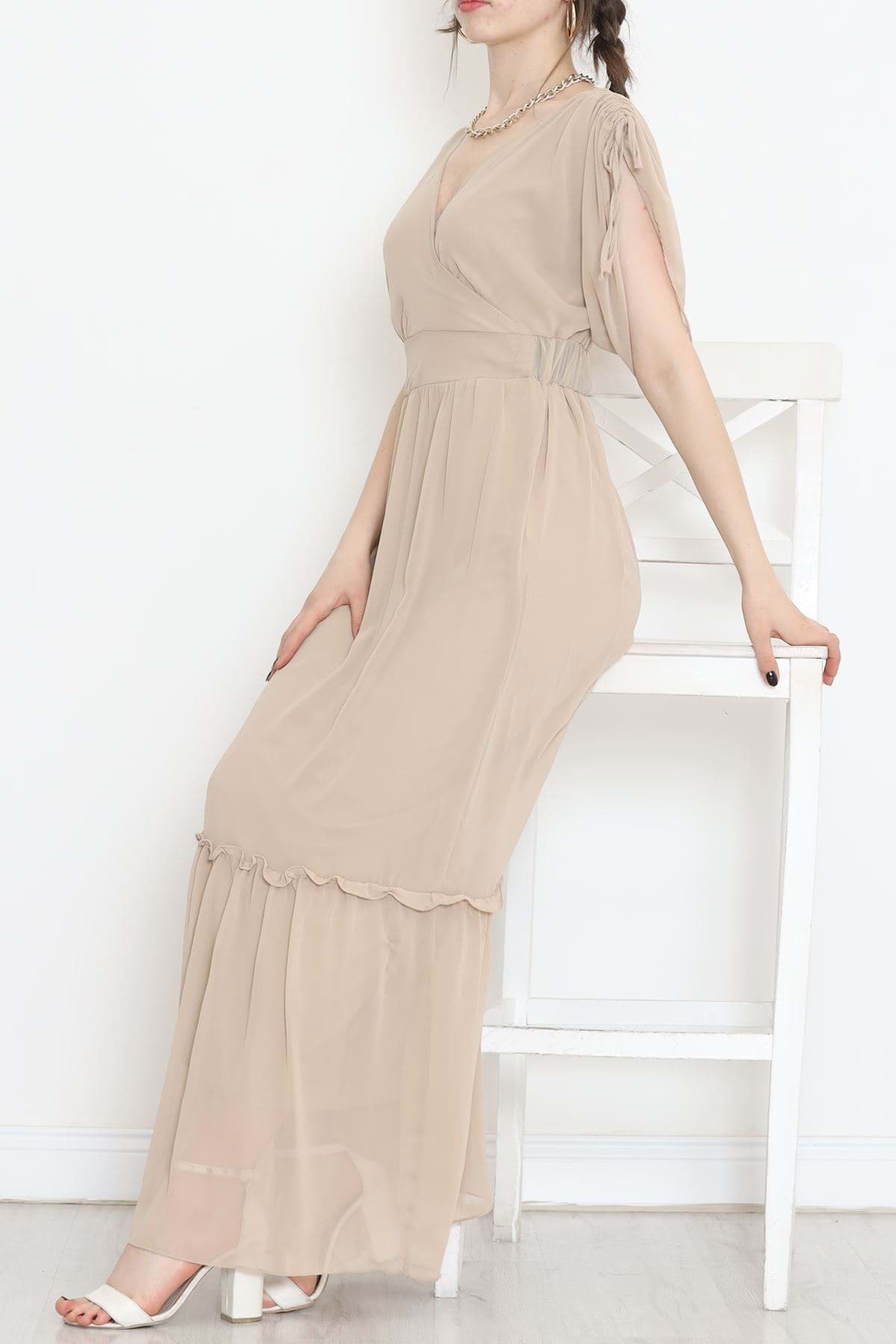 Picture of Sleeve shirred chiffon dress beige - 5176.1322.