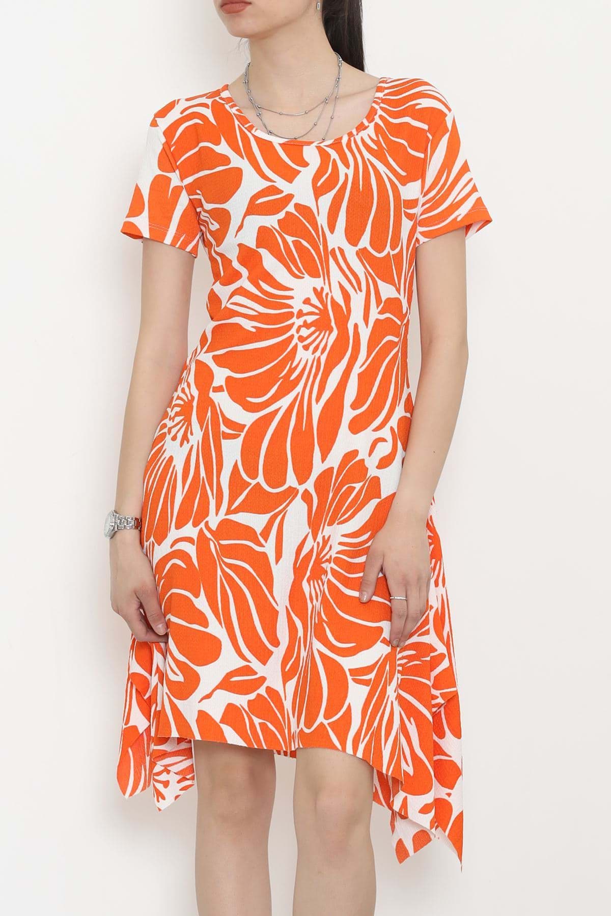 Picture of Bicycle collar asymmetric dress orange ecru - 2488.555.