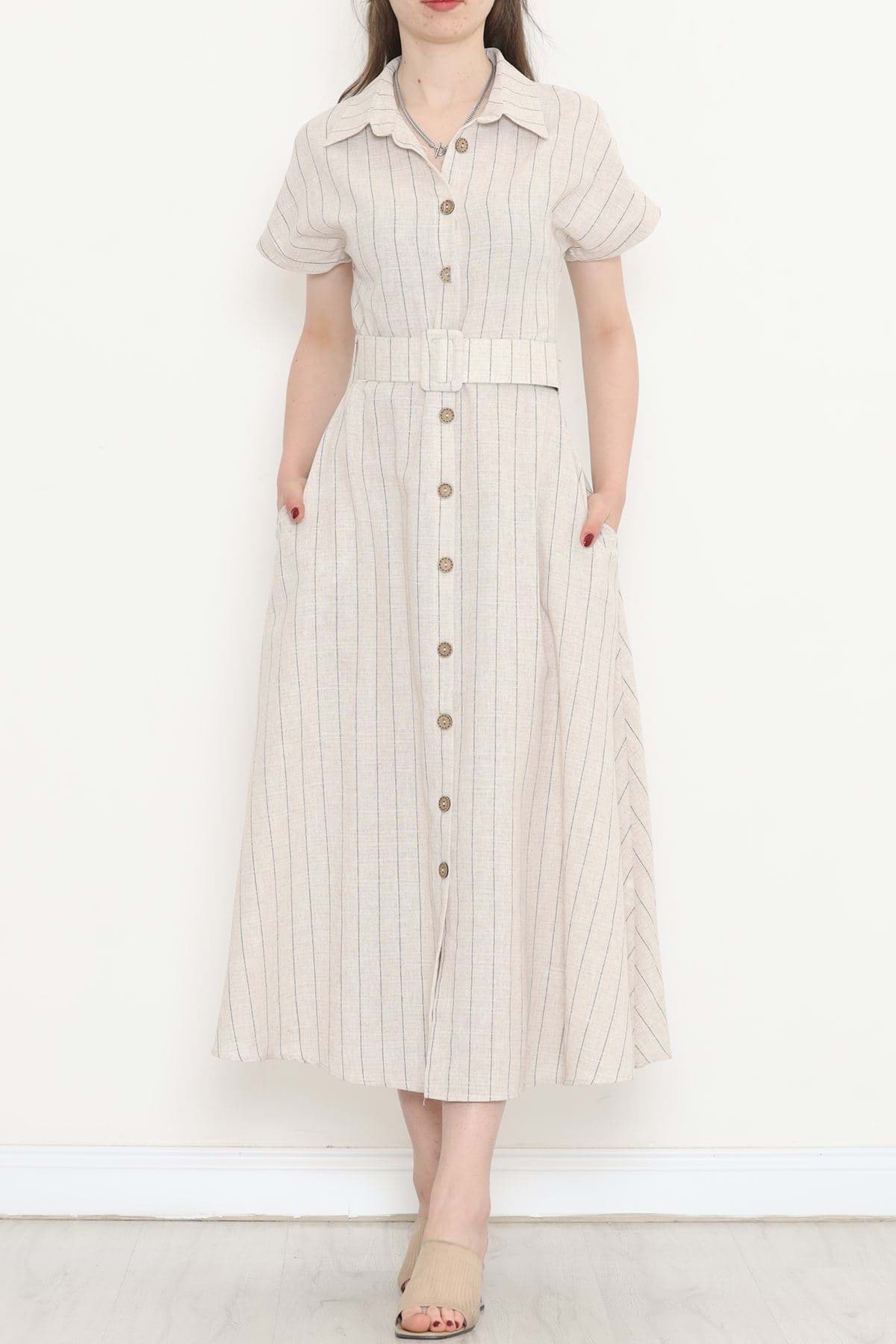 Çizgili Beli Kemerli Elbise Siyahçizgili - 5212.1322. resmi