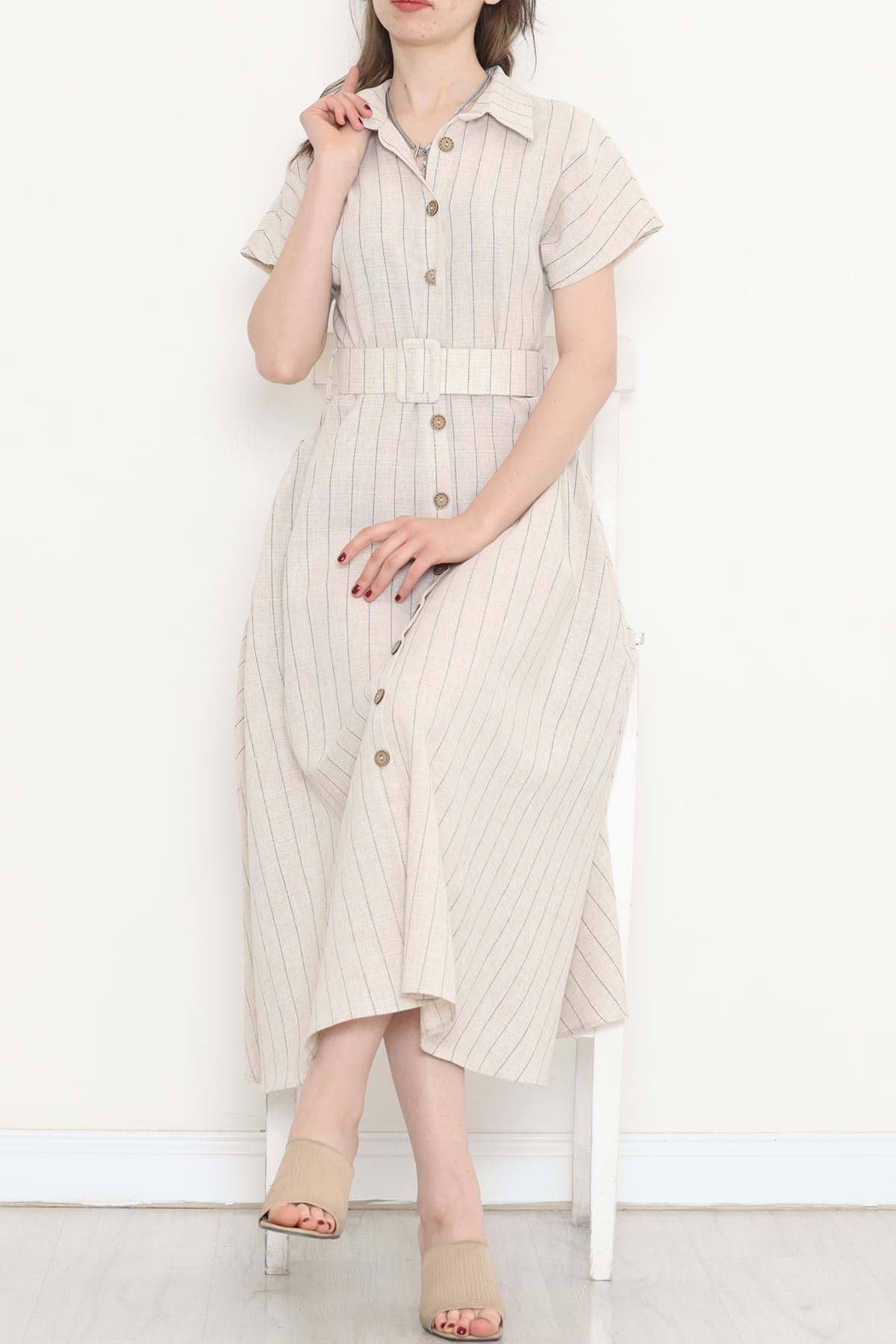 Çizgili Beli Kemerli Elbise Siyahçizgili - 5212.1322. resmi