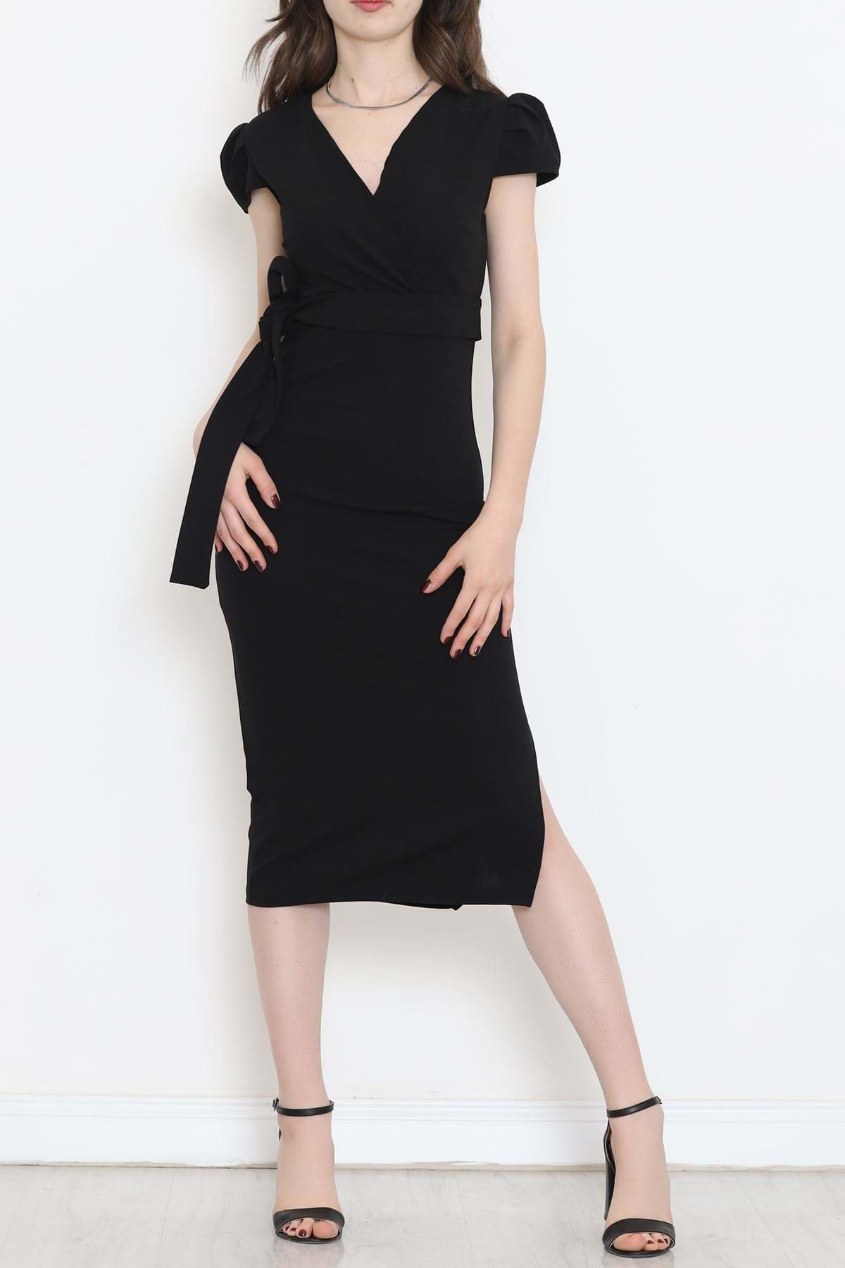 Kuşaklı Crep Elbise Siyah - 582117.1592. resmi