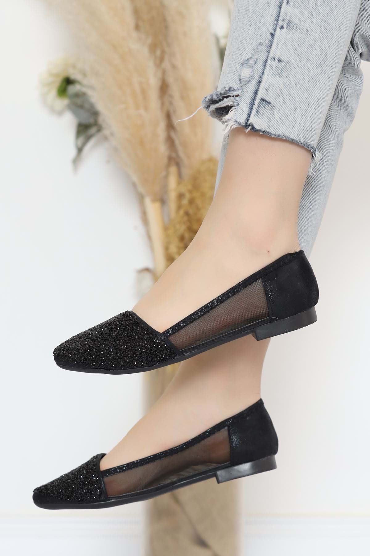 Picture of Side of the stone with tulle detailed ballet black - 17293.264.