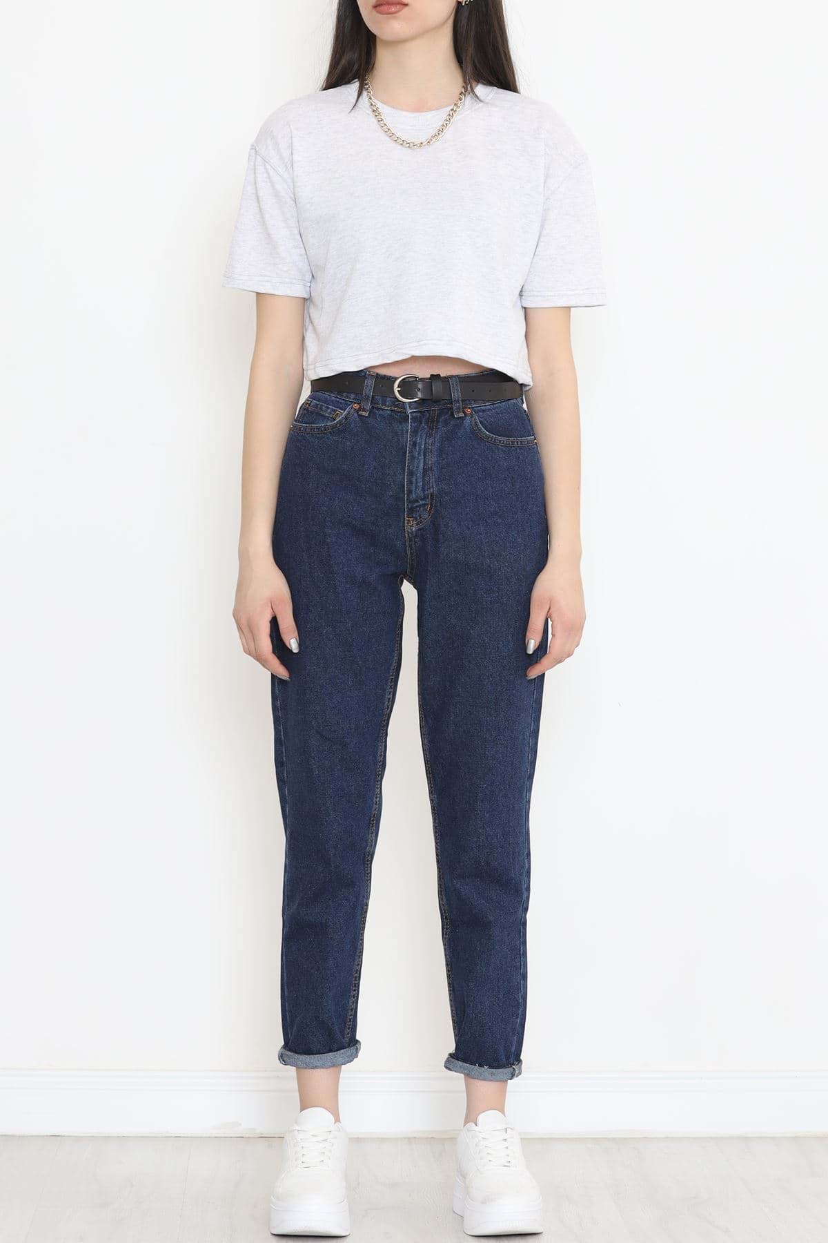 İki İplik Crop Tişört Gri - 15151.751. resmi