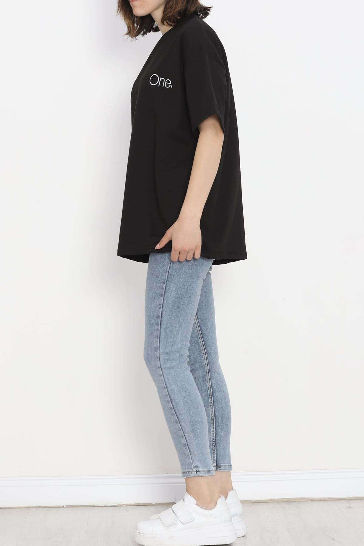 Nakışlı İki İplik Tişört Siyah - 18745.751. resmi