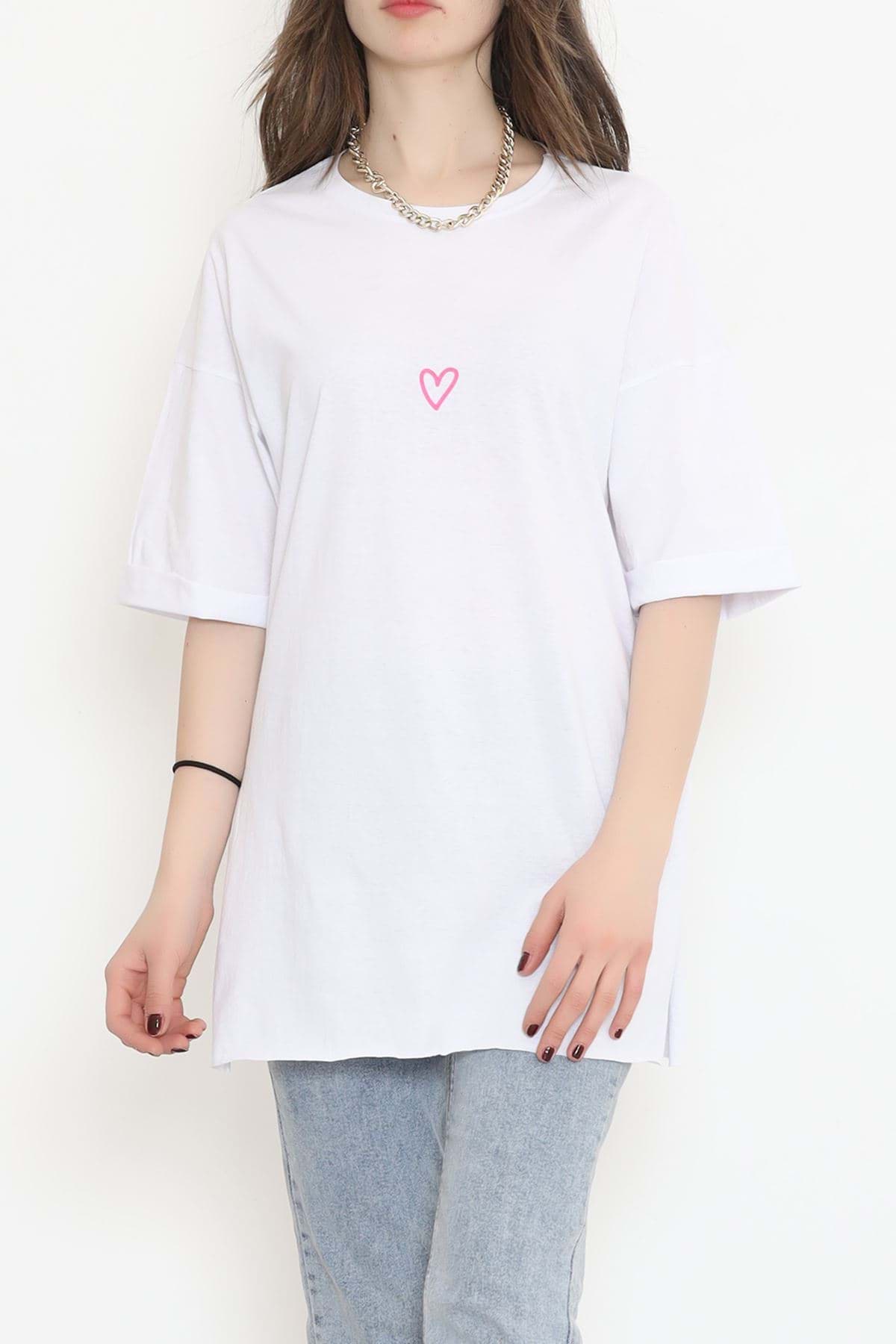 Duble Kol Baskılı Tişört Beyazpembe - 16556.1567. resmi