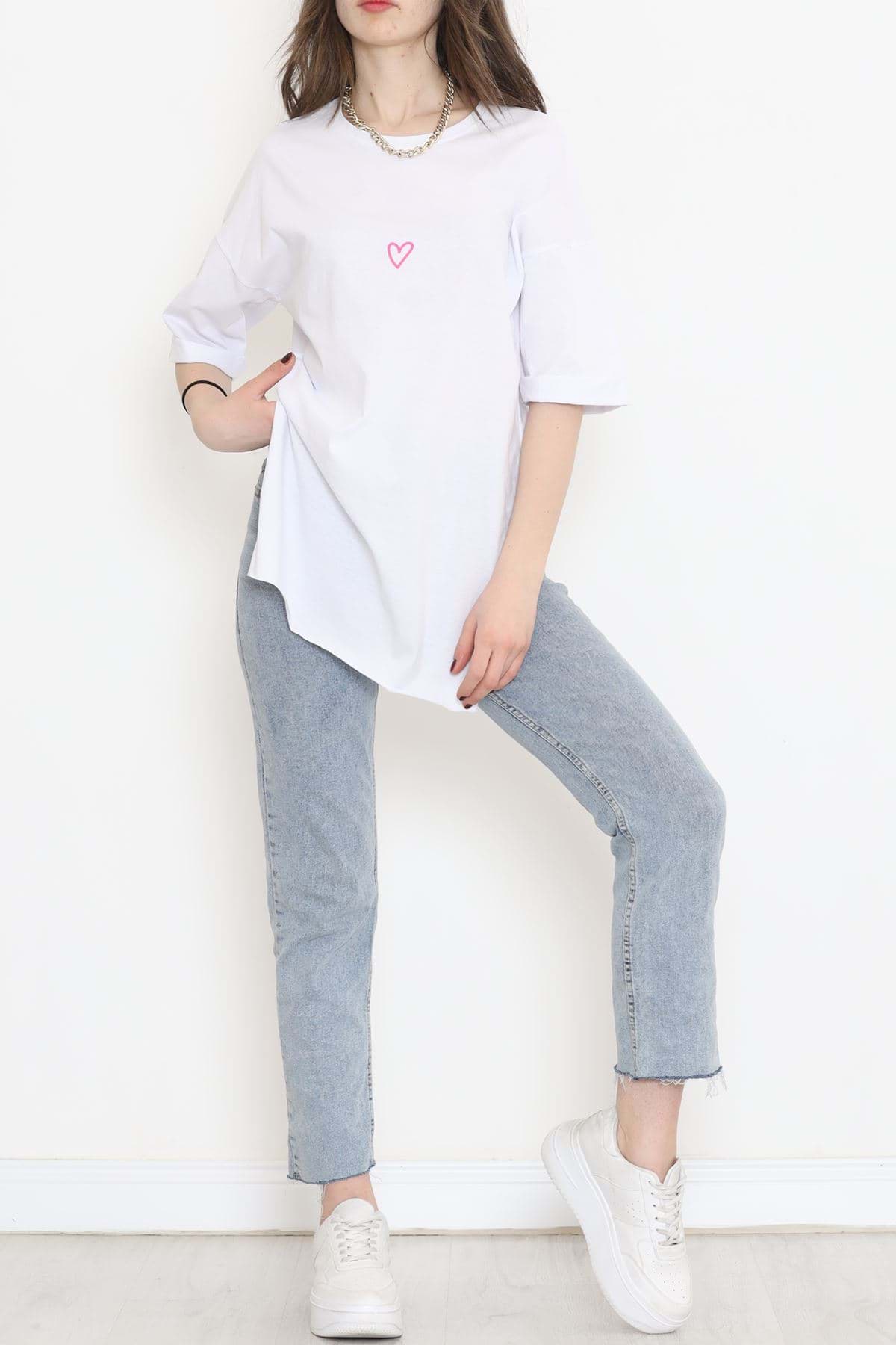 Duble Kol Baskılı Tişört Beyazpembe - 16556.1567. resmi