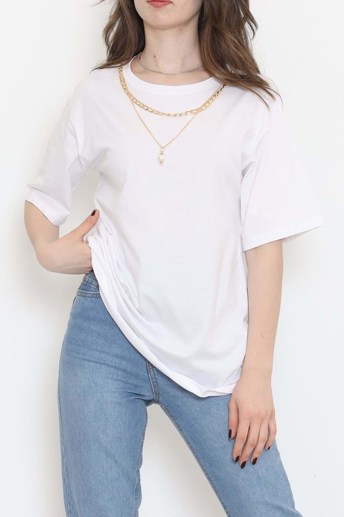Kolye Detaylı Tişört Beyaz - 2520.555. resmi