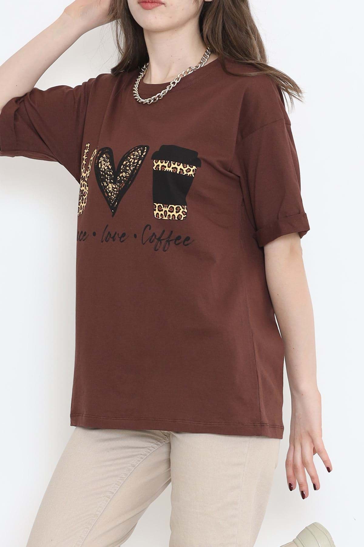 Baskılı Duble Kol Tişört Acıkahve - 16534.1567. resmi