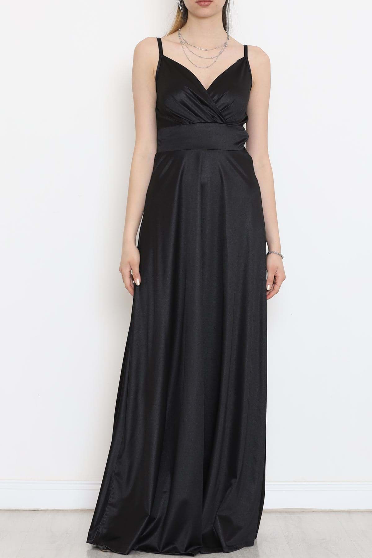 İp Askılı Saten Elbise Siyah - 582151.1592. resmi